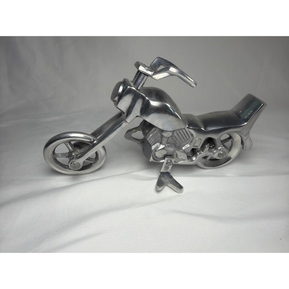Other - Vintage Cast Aluminum Motorcycle Chopper Figurine Silver Metal Bike Decor India